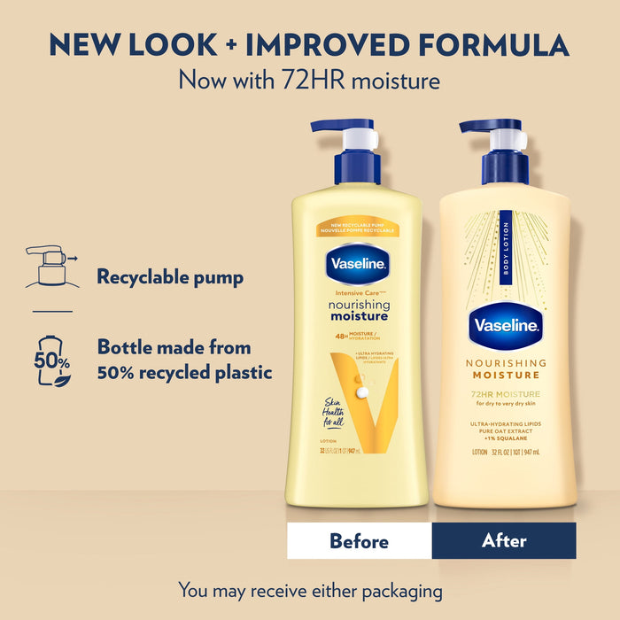 Vaseline Intensive Care Nourishing Moisture Body Lotion for Dry Skin, Lotion Made with Ultra-Hydrating Lipids + Pure Oat Extract for Nourished, Healthy-Looking Skin, 32 fl oz
