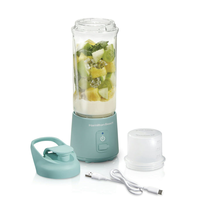 Hamilton Beach Blend Now Portable Cordless Blender USB rechargeable 16 oz jar with travel lid aqua 51182