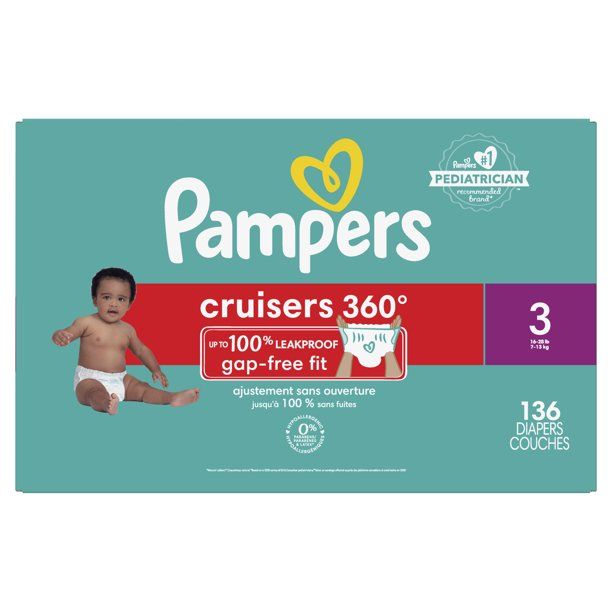 Pampers Cruisers 360 Enormous Pack Diapers Size 3, 136 Count