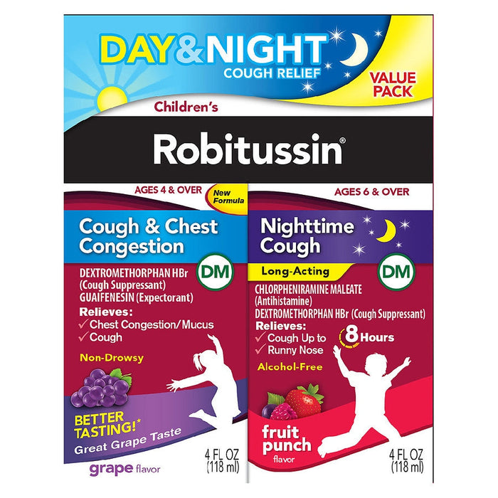 Robitussin Childrens  Day & Night Cough Relief Liqudi 4+4 Oz Value Pack