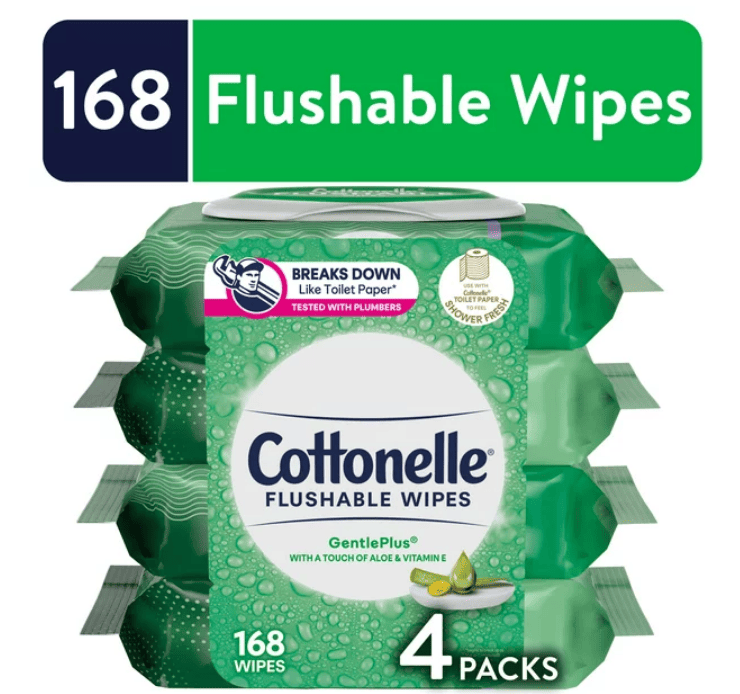 Cottonelle GentlePlus Flushable Wet Wipes, 4 Flip-Top Packs (168 Total Wipes)