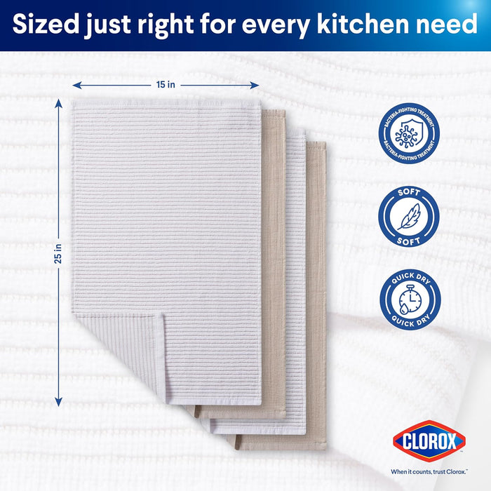 CLOROX Kitchen Towel Set - 100% Cotton Quick Dry Absorbent Multipurpose Beautiful Towels - 15" x 25" - Beige Tan 4 Pack