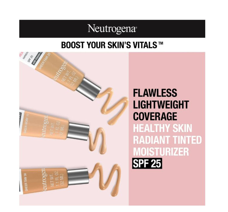 Neutrogena Radiant Tinted Face Moisturizer, Sheer Ivory 10, 1.1 fl. oz