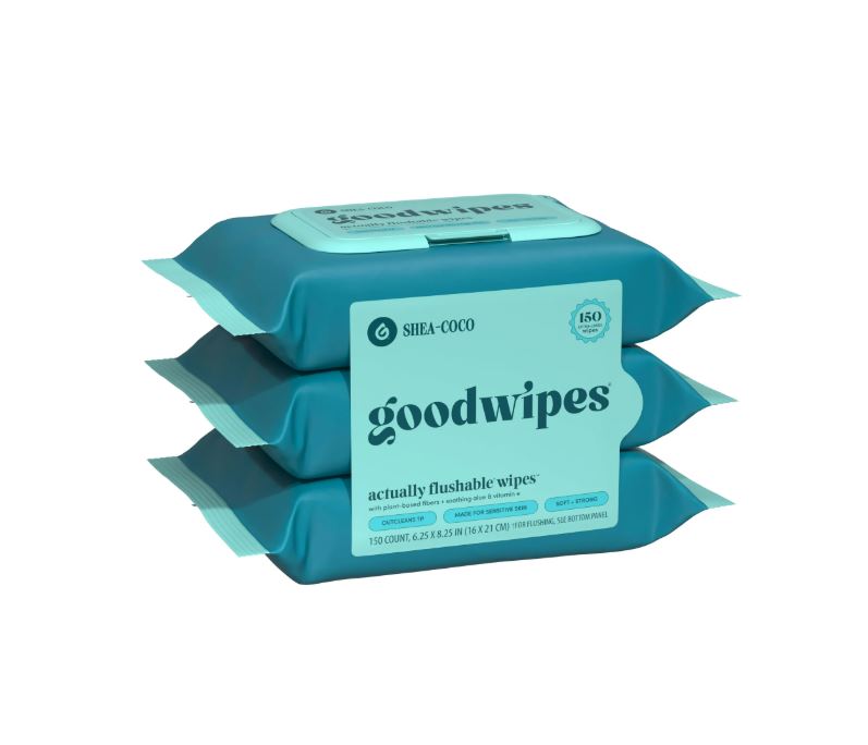 goodwipes Flushable Butt Wipes, Shea-Coco Scented, 3 Pack, 150 Total Wipes