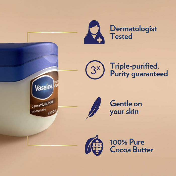 Vaseline Lock In Moisture Cocoa Butter Healing Petroleum Jelly for Dry Skin, 7.5 oz