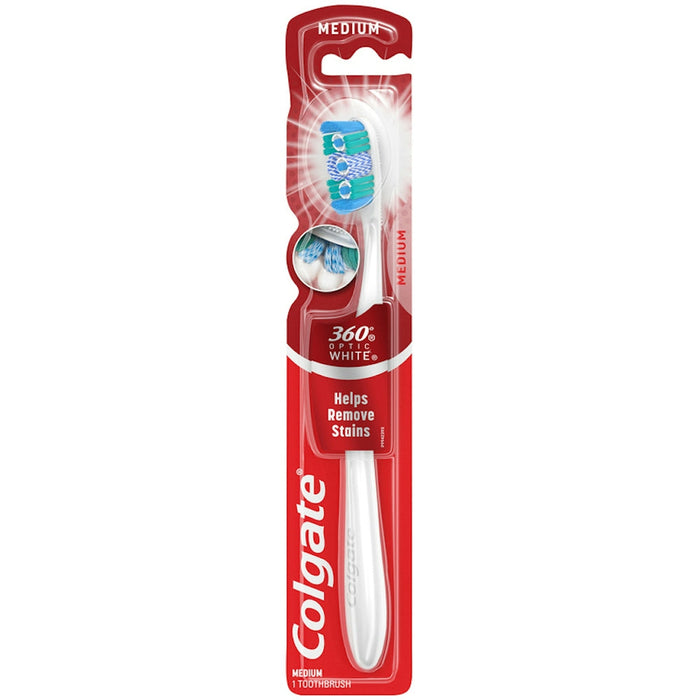 Colgate 360 Optic White Full Head Toothbrush, Medium Bristles, 1 Count – Whitening & Tongue Cleaner