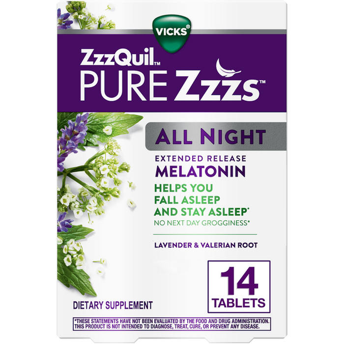 Vicks ZzzQuil PURE Zzzs All Night – Extended Release Melatonin