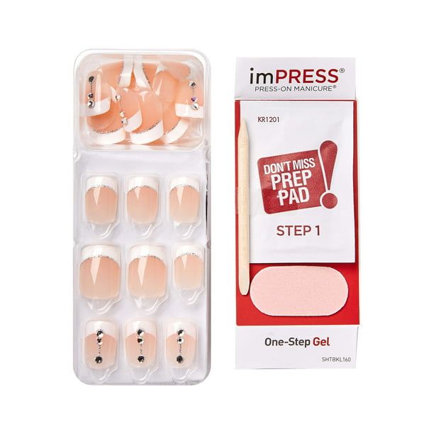 KISS imPRESS Press-on Manicure, French Tip, Short, Square, 'Falling', 33 Ct