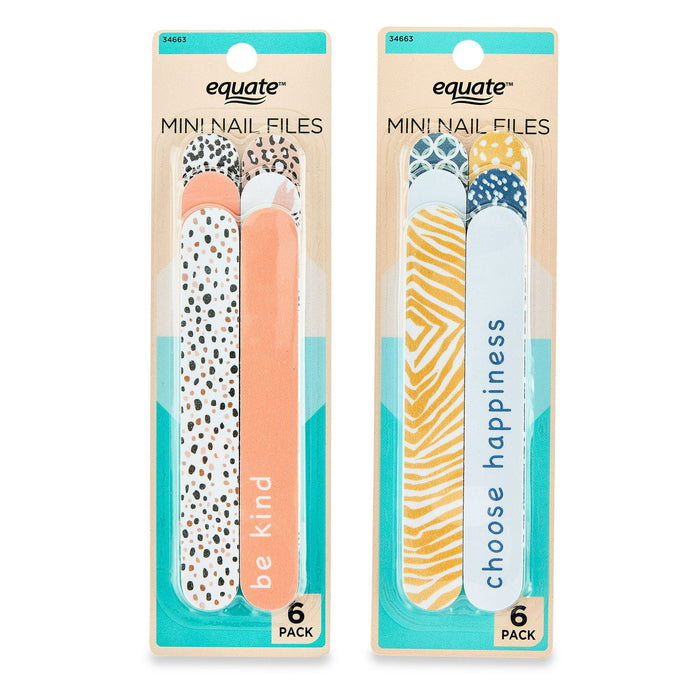 Equate Beauty Mini Nail Files, Assorted, 6 Pack