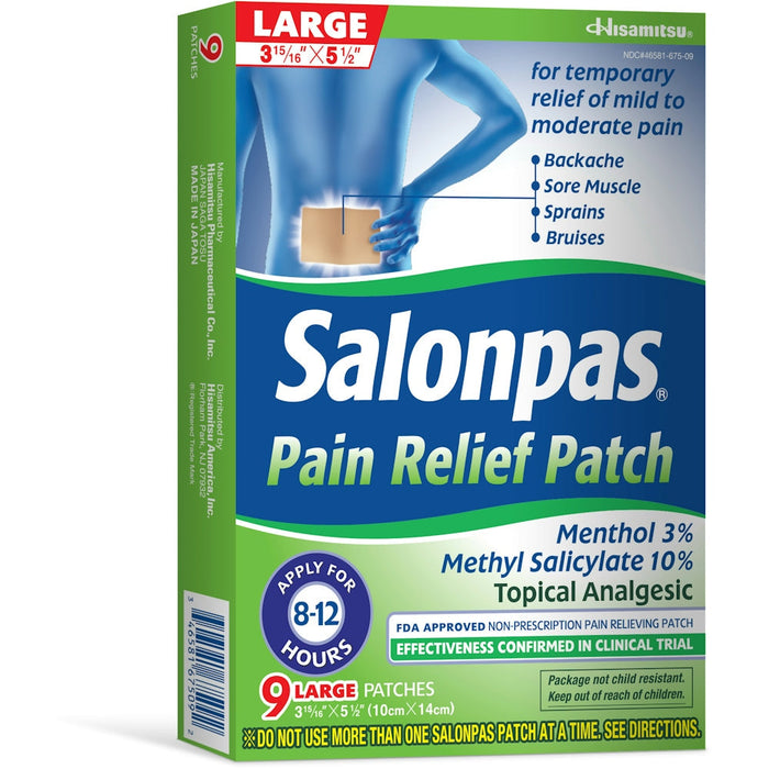 Salonpas Topical Analgesic Pain Relief Pach Large, Double Size,Value Pack 9Ea