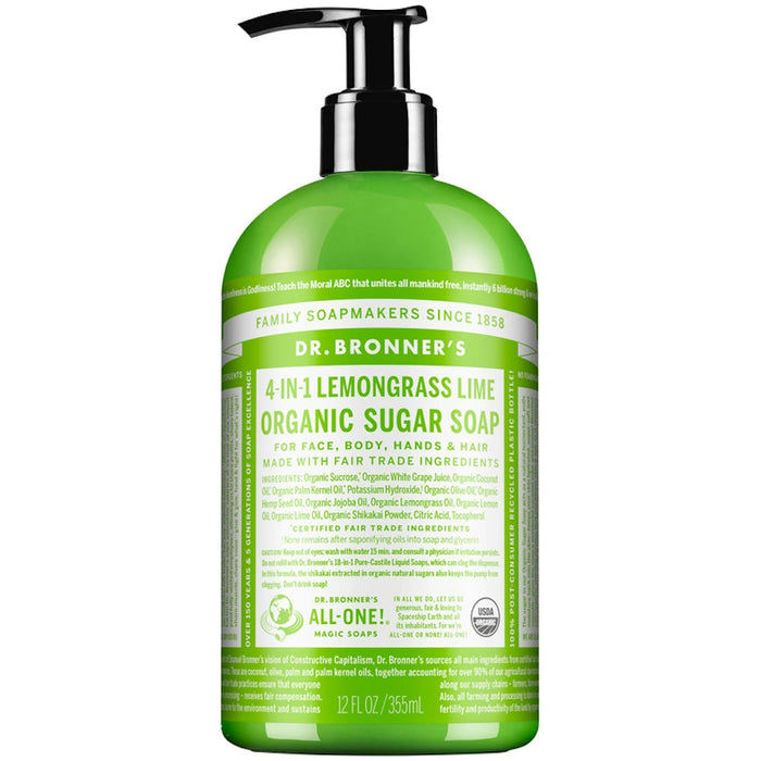 Dr. Bronner's Organic 4-in-1 Pump Soap Sugar 12 Fl Oz Lemongrass Lime