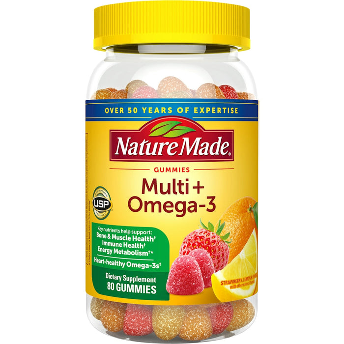 Nature Made Multivitamin + Omega-3 Gummies Strawberry, Lemon & Orange