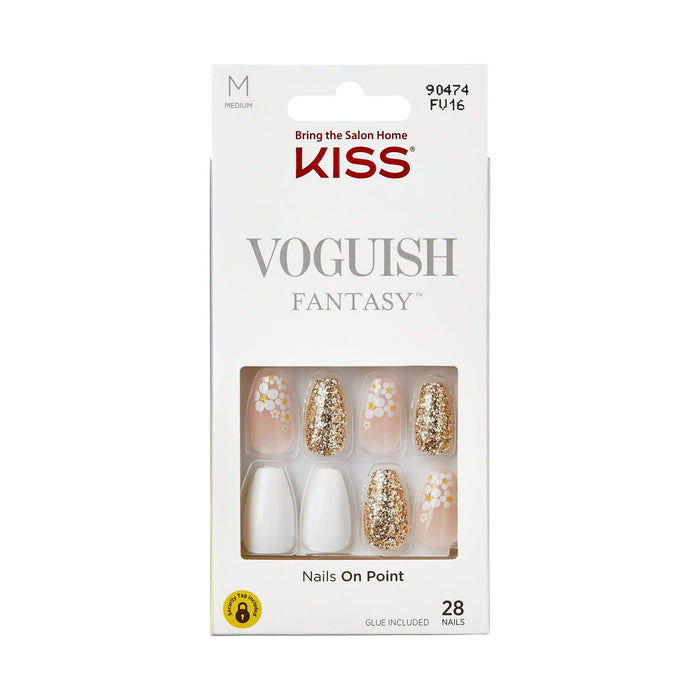 KISS Voguish Fantasy Medium Coffin Fake Nails Glossy Light White 28 Pieces