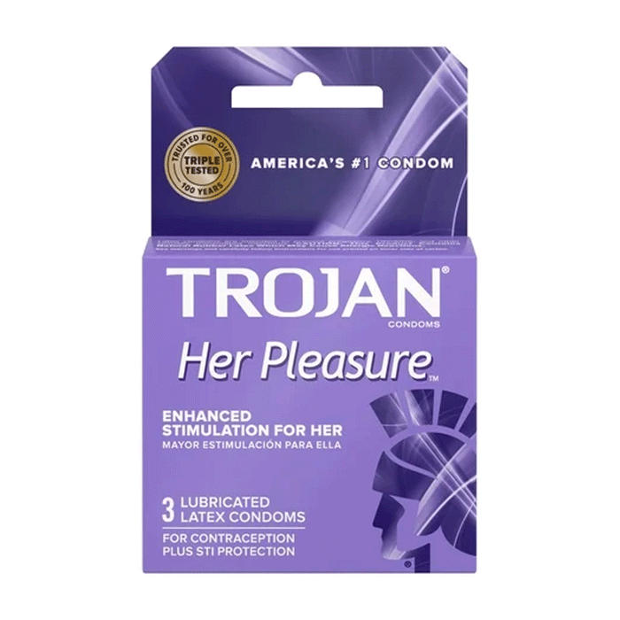 Trojan Her Pleasure Sensations Lubricated Premium Latex Condoms - 3Ct