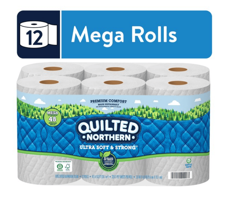 Quilted Northern Ultra Soft & Strong Toilet Paper, 12 Mega Rolls