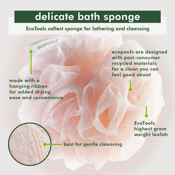 EcoTools Delicate Bath Sponge Recycled Netting for Adults, 1 Count