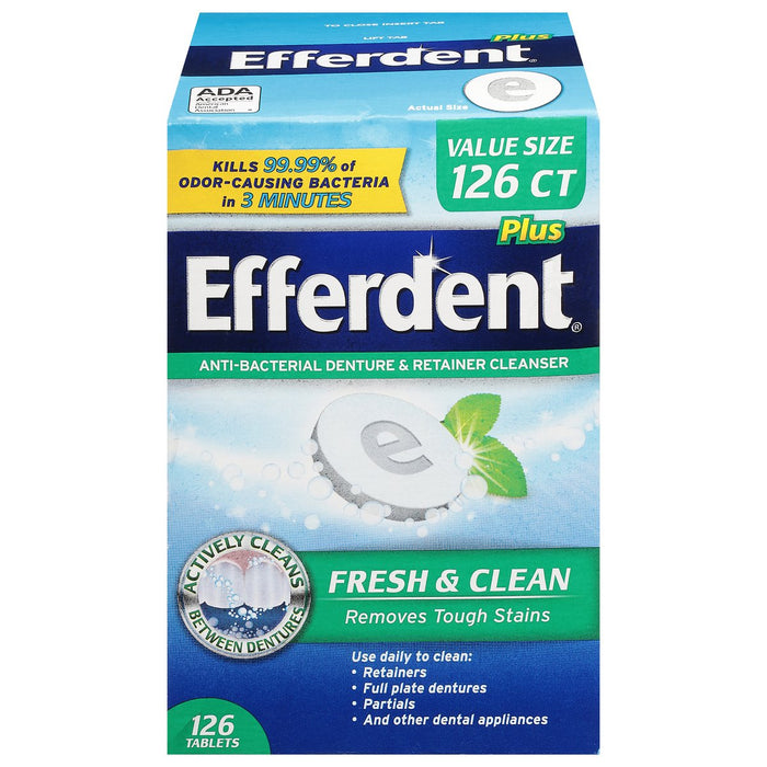 Efferdent Plus Anti-Bacterial Fresh & Clean  Denture & Retainer Cleanser Value Size 126 Tablets