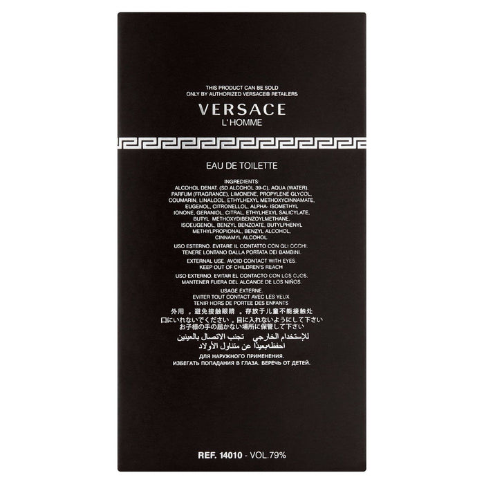 Versace L'Homme Eau de Toilette Cologne for Men 3.4 oz