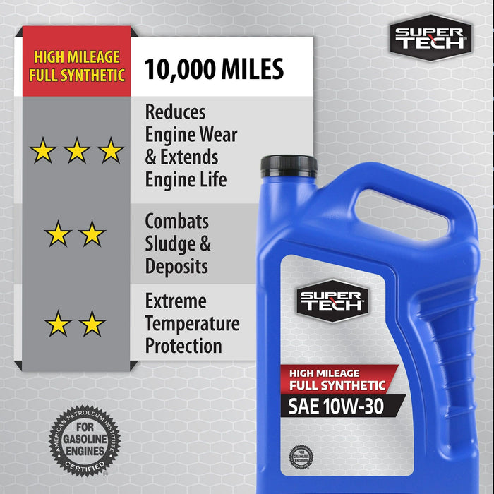 Super Tech High Mileage SAE 10W-30 Motor Oil, 5 Quarts