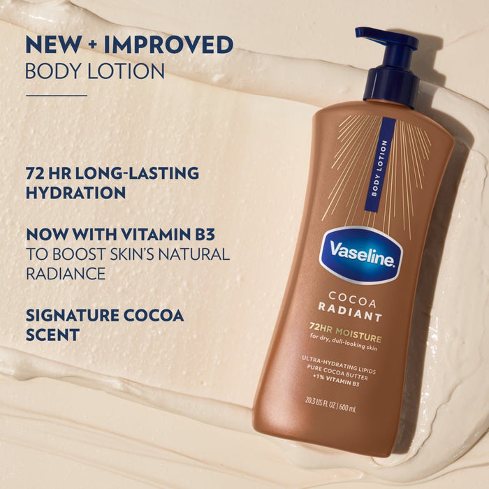 Vaseline Intensive Care Body Lotion for Dry Skin Cocoa Radiant Lotion Made with Ultra-Hydrating Lipids and Pure Cocoa Butter for a Long-Lasting, Radiant Glow, 20.3 fl oz