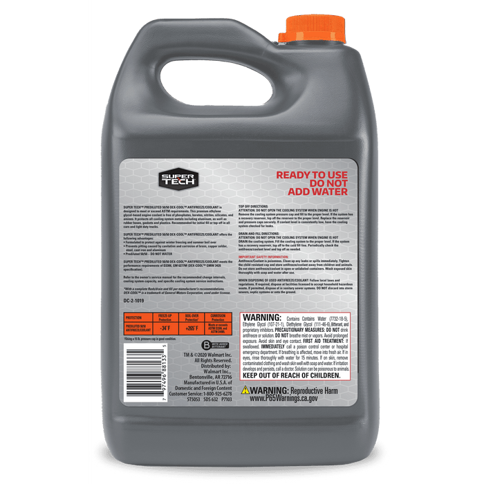 Super Tech Prediluted 50/50 Dex-Cool Antifreeze Coolant, 1 gallon