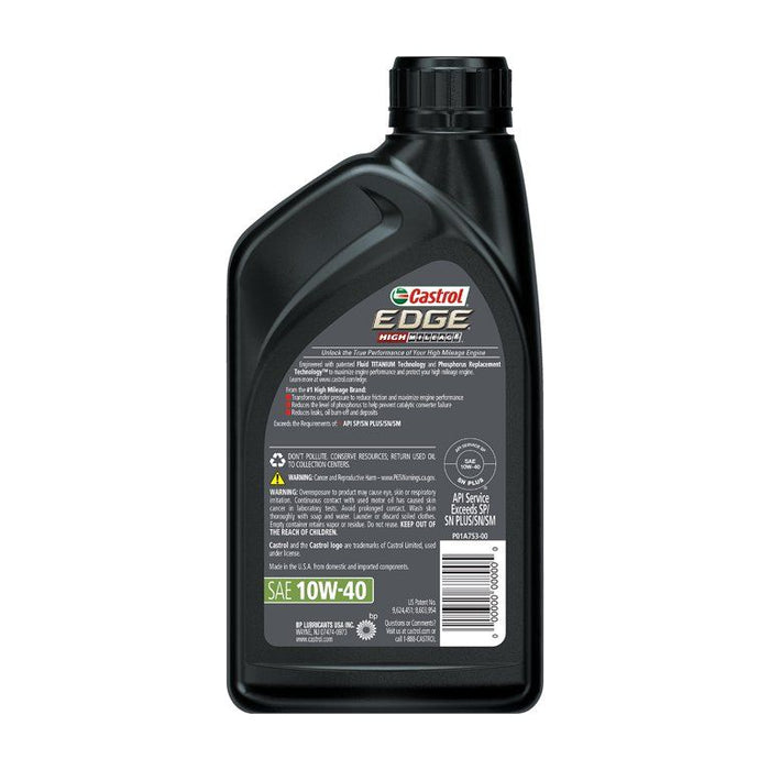 Castrol Edge High Mileage 10W-40 Advanced Full Synthetic Motor Oil, 1 Quart