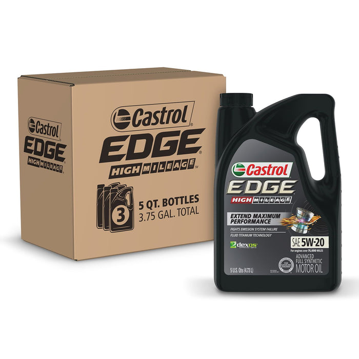 Castrol Edge High Mileage 5W-20 Advanced Full Synthetic Motor Oil, 5 Quarts, Case of 3