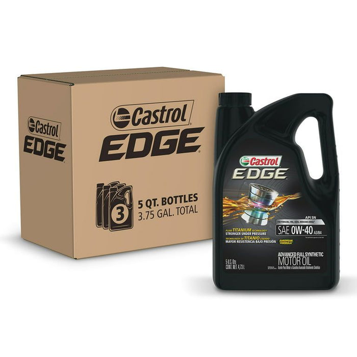 Castrol Edge 0W-40 A3/B4 Advanced Full Synthetic Motor Oil, 5 Quarts, Case of 3