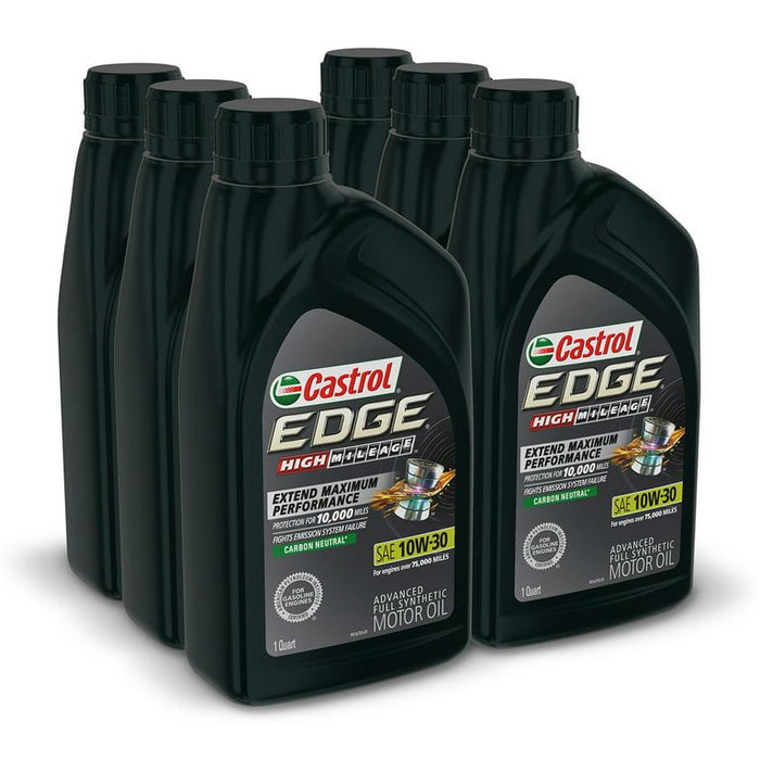 Castrol Edge High Mileage 10W-30 Advanced Full Synthetic Motor Oil, 1 Quart, Case of 6