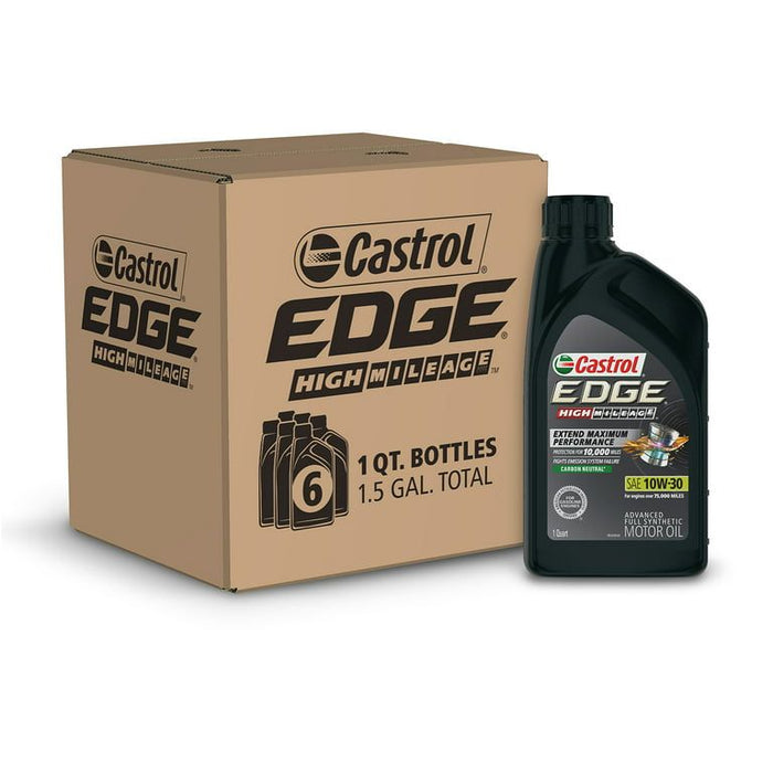 Castrol Edge High Mileage 10W-30 Advanced Full Synthetic Motor Oil, 1 Quart, Case of 6