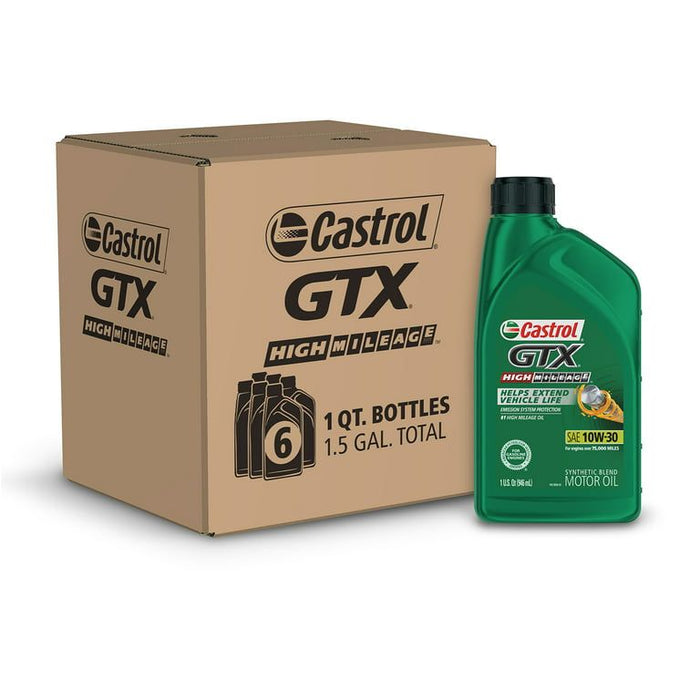 Castrol GTX High Mileage 10W-30 Synthetic Blend Motor Oil, 1 Quart, Case of 6