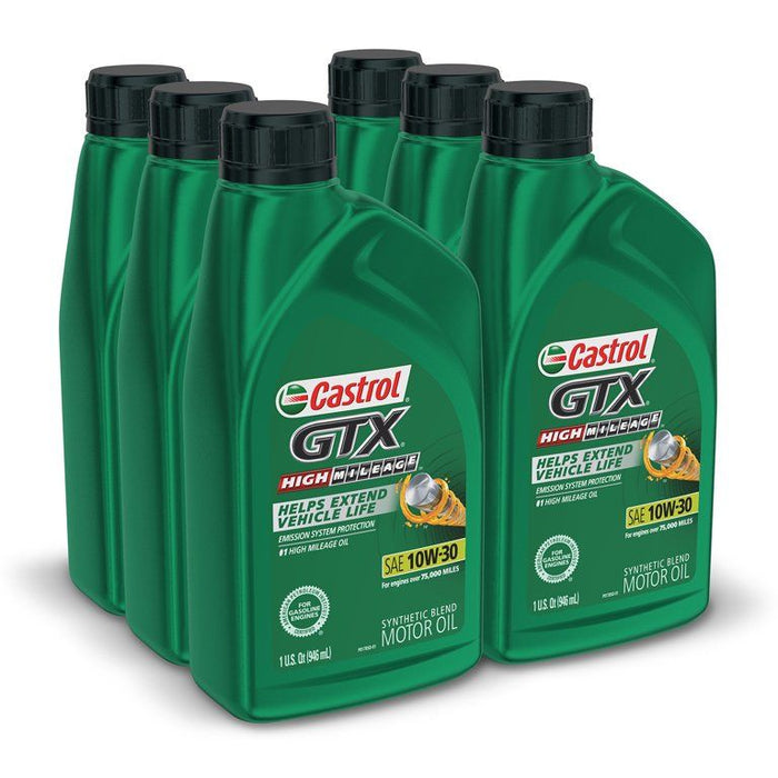 Castrol GTX High Mileage 10W-30 Synthetic Blend Motor Oil, 1 Quart, Case of 6