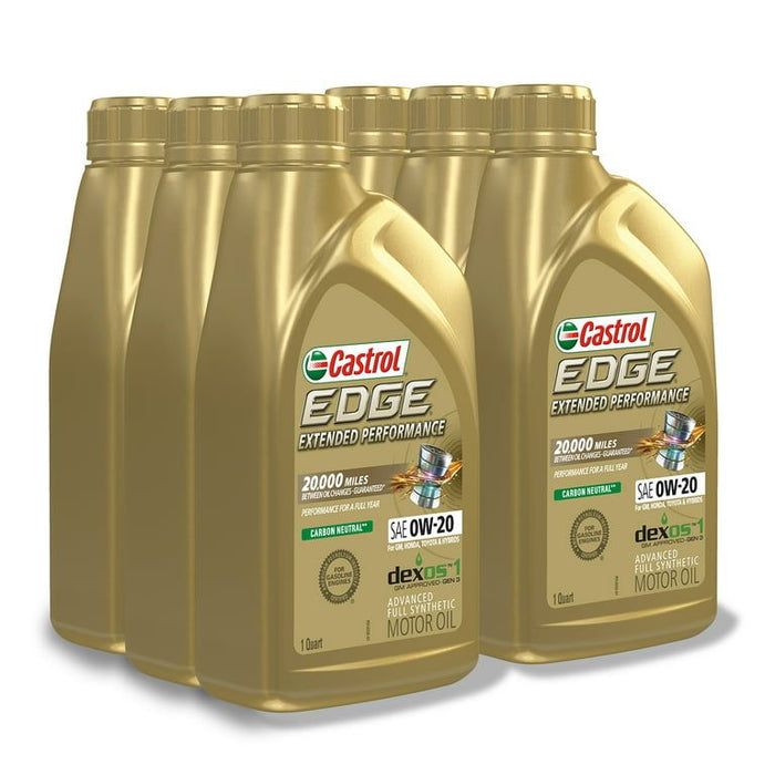 Castrol Edge Extended Performance 0W-20 Advanced Full Synthetic Motor Oil, 1 Quart, Case of 6