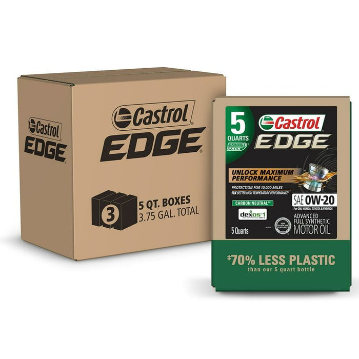 Castrol Edge 0W-20 Advanced Full Synthetic Motor Oil, 5 Quarts Eco Pack, Case of 3