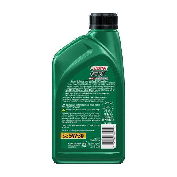 Castrol GTX High Mileage 5W-30 Synthetic Blend Motor Oil, 1 Quart, Case of 6