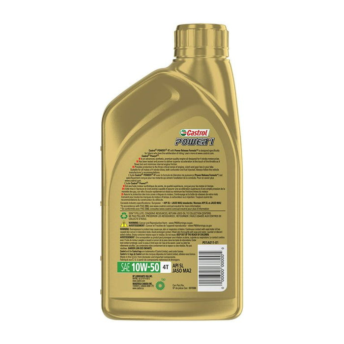 Castrol Power1 4T 10W-50 Full Synthetic Motorcycle Oil, 1 Quart