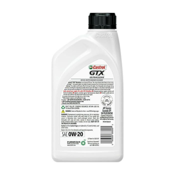 Castrol GTX Ultraclean 0W-20 Synthetic Blend Motor Oil, 1 Quart