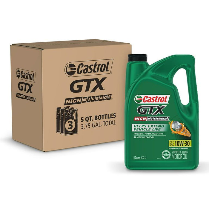 Castrol GTX High Mileage 10W-30 Synthetic Blend Motor Oil, 5 Quarts, Case of 3