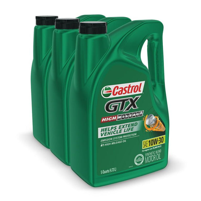 Castrol GTX High Mileage 10W-30 Synthetic Blend Motor Oil, 5 Quarts, Case of 3