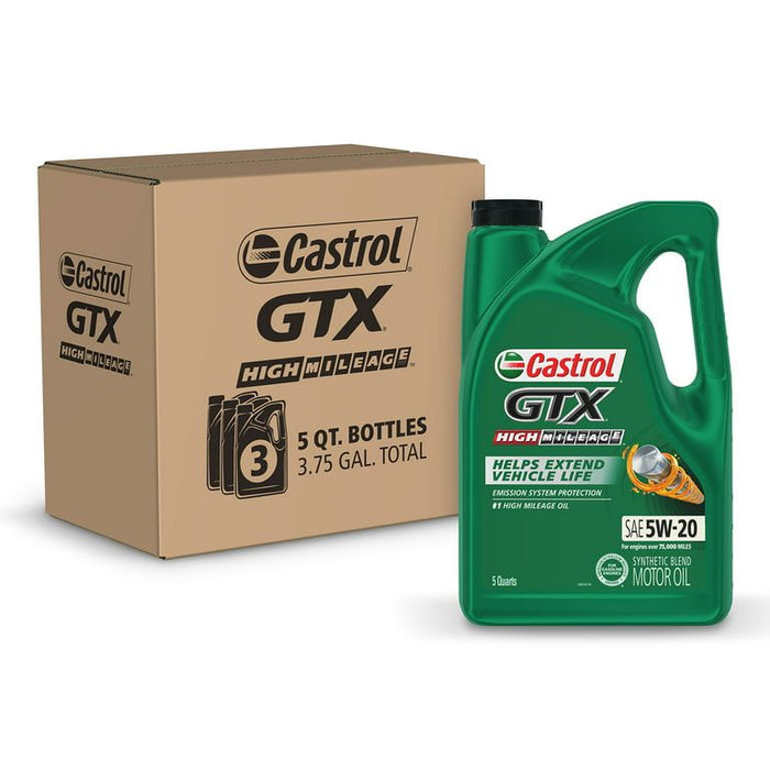 Castrol GTX High Mileage 5W-20 Synthetic Blend Motor Oil, 5 Quarts, Case of 3