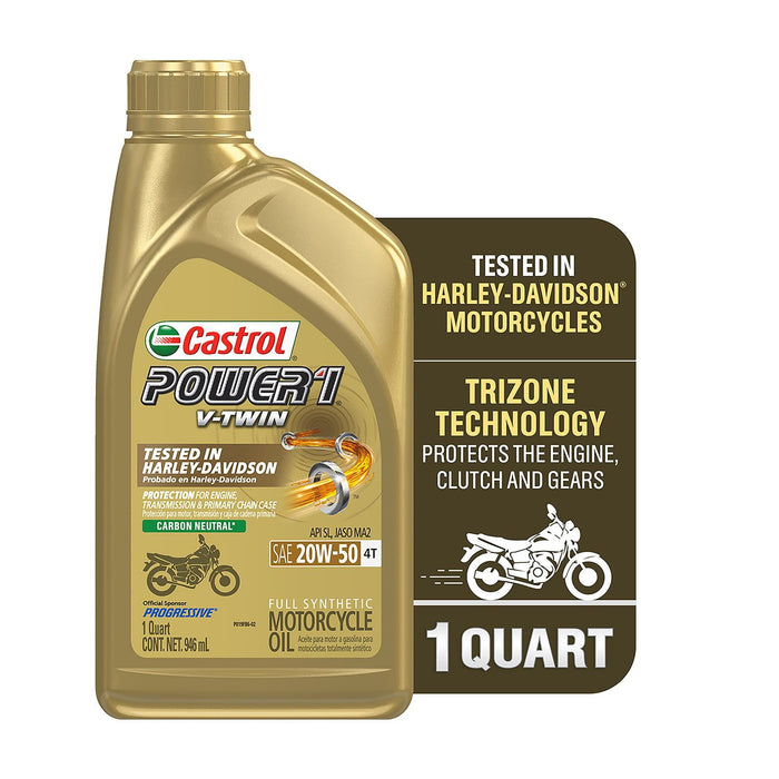 Castrol Power1 V-Twin 4T 20W-50 Full Synthetic Motorcycle Oil, 1 Quart