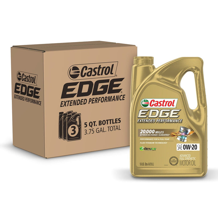 Castrol Edge Extended Performance 0W-20 Advanced Full Synthetic Motor Oil, 5 Quarts, Case of 3