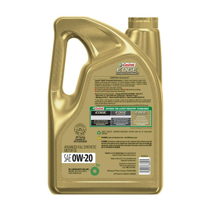 Castrol Edge Extended Performance 0W-20 Advanced Full Synthetic Motor Oil, 5 Quarts, Case of 3