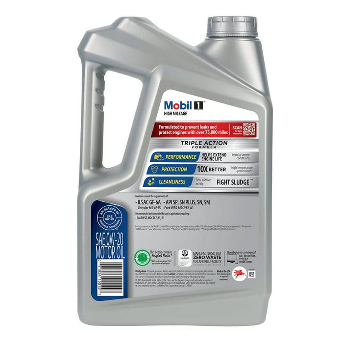 Mobil 1 High Mileage Full Synthetic Motor Oil 0W-20, 5 qt (3 Pack)