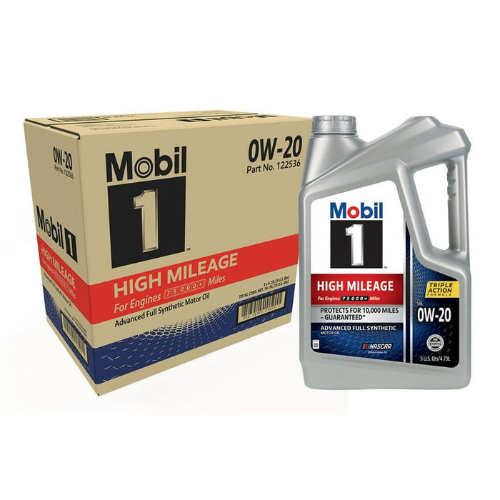 Mobil 1 High Mileage Full Synthetic Motor Oil 0W-20, 5 qt (3 Pack)