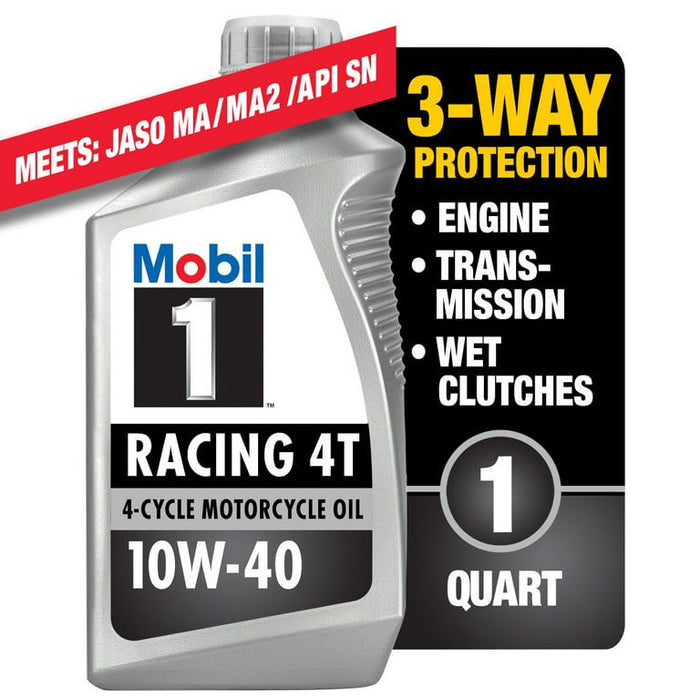 Mobil 1 Racing 4T Full Synthetic Motorcycle Oil 10W-40, 1 qt