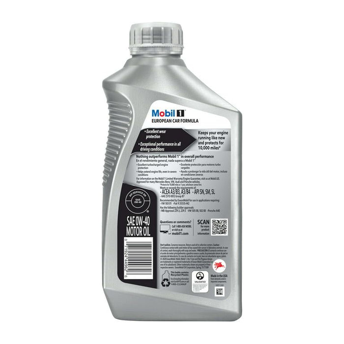 Mobil 1 FS European Car Formula Full Synthetic Motor Oil 0W-40, 1 qt