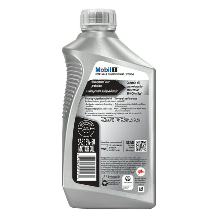 Mobil 1 Advanced Full Synthetic Motor Oil 15W-50, 1 qt