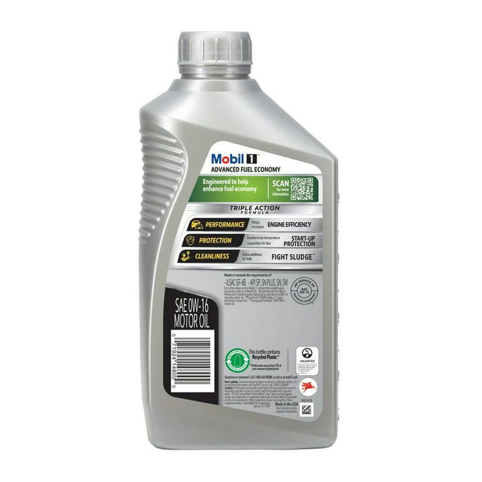 Mobil 1 Advanced Fuel Economy Full Synthetic Motor Oil 0W-16, 1 qt