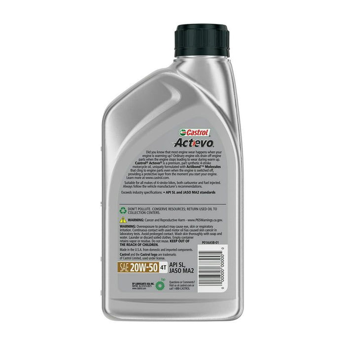 Castrol Actevo 4T 20W-50 Part Synthetic Motorcycle Oil, 1 Quart